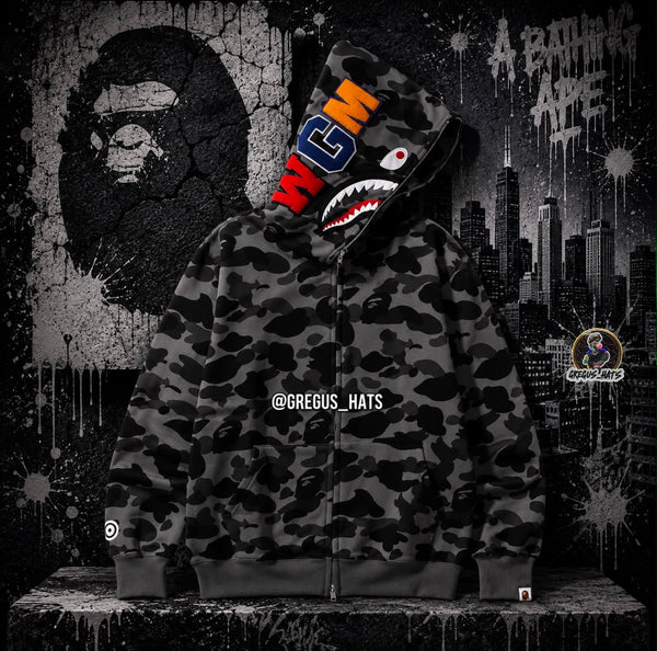 BAPE Shark Full Zip Hoodie – Black Grey Camo