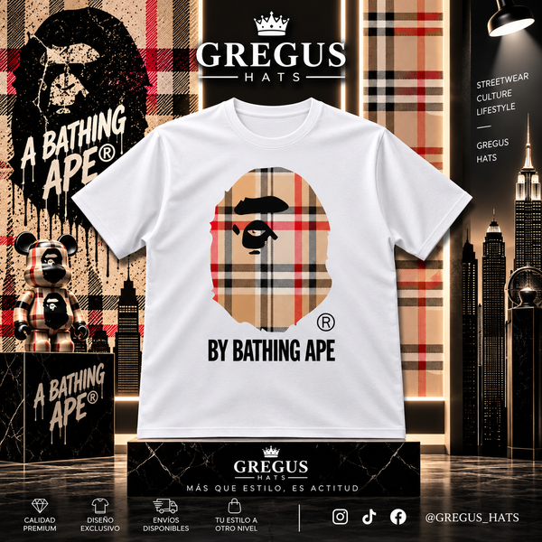 BAPE – Ape Head Check Plaid Tee – White/Beige