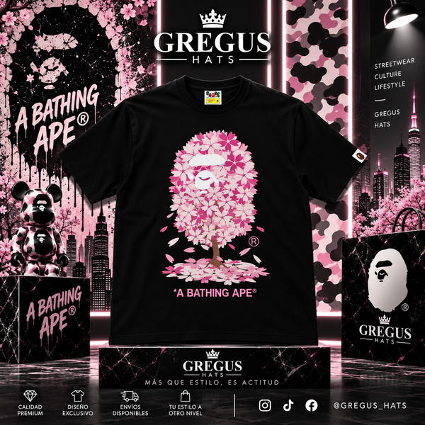 BAPE A Bathing Ape – Sakura Ape Head Tee – Black/Pink