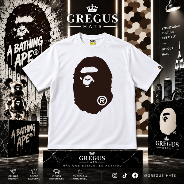 BAPE A Bathing Ape – Big Ape Head Tee – White/Brown