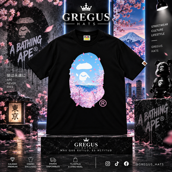 BAPE A Bathing Ape – Sakura Ape Head Tee – Black