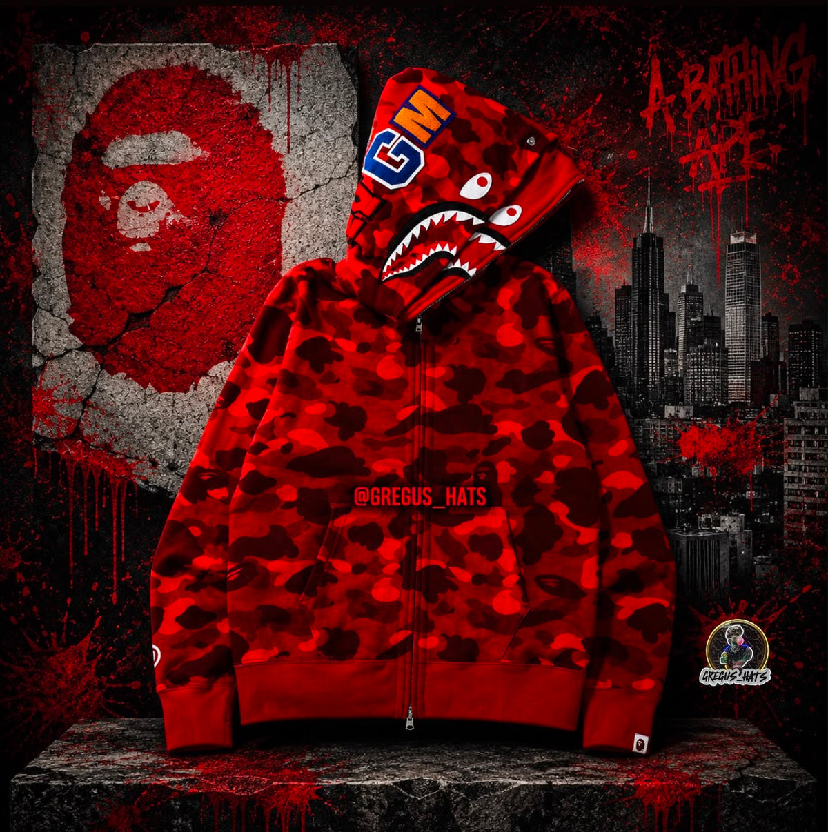BAPE Shark Full Zip Hoodie – Red Camo