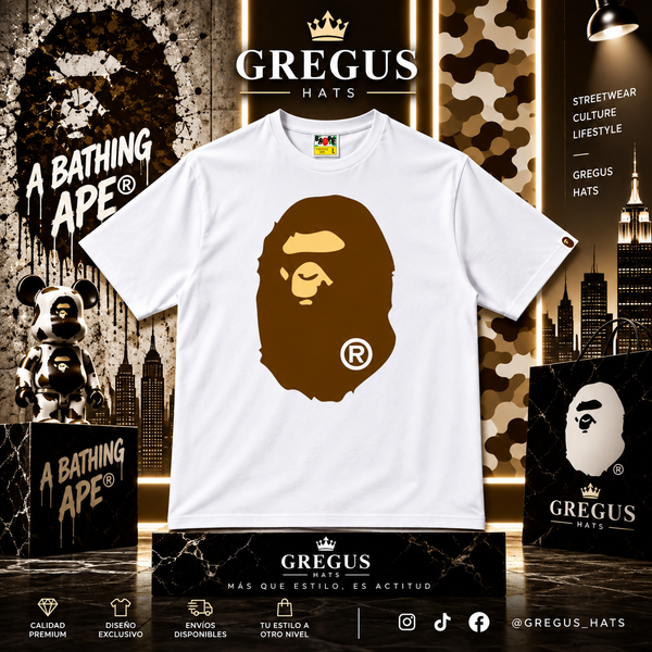BAPE A Bathing Ape – Big Ape Head Tee – White/Gold
