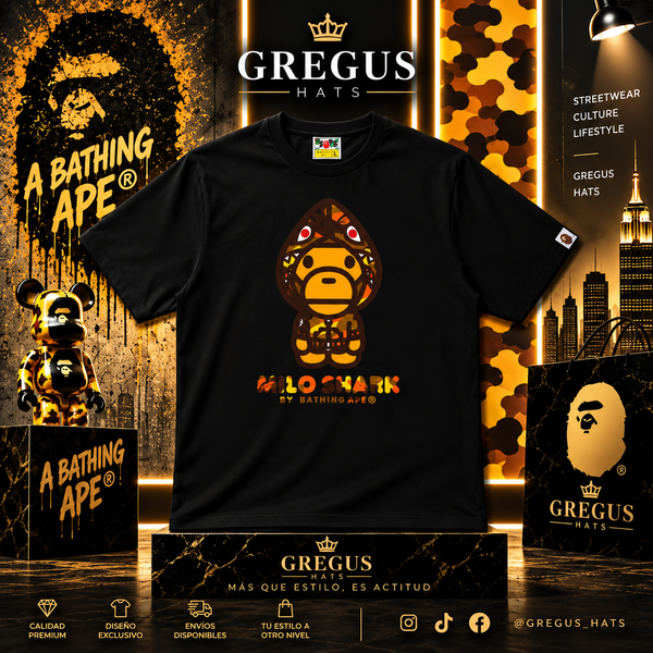 BAPE A Bathing Ape – Milo Shark Tee – Black/Orange