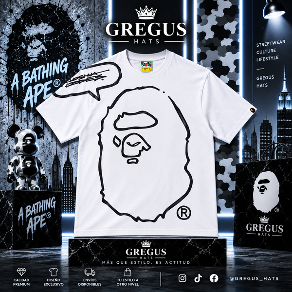 BAPE A Bathing Ape – Oversized Ape Head Outline Tee – White