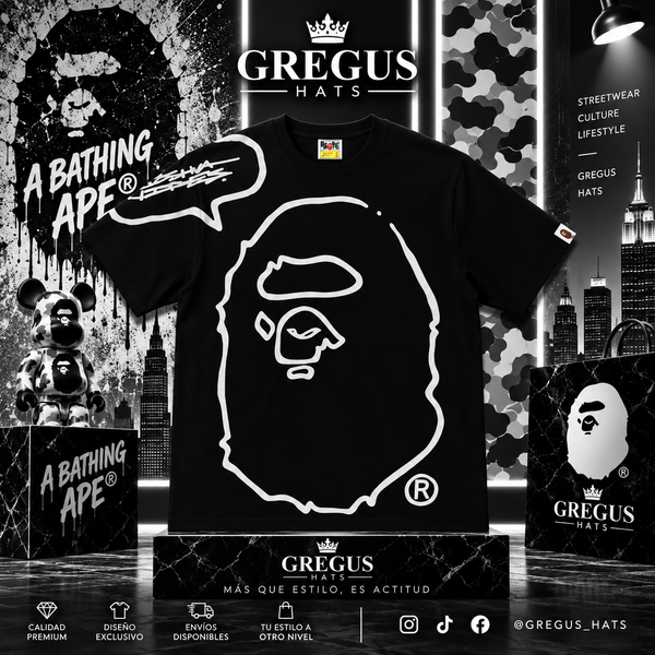 BAPE A Bathing Ape – Oversized Ape Head Outline Tee – Black