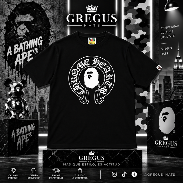 BAPE A Bathing Ape – Chrome Hearts Style Ape Head Tee – Black